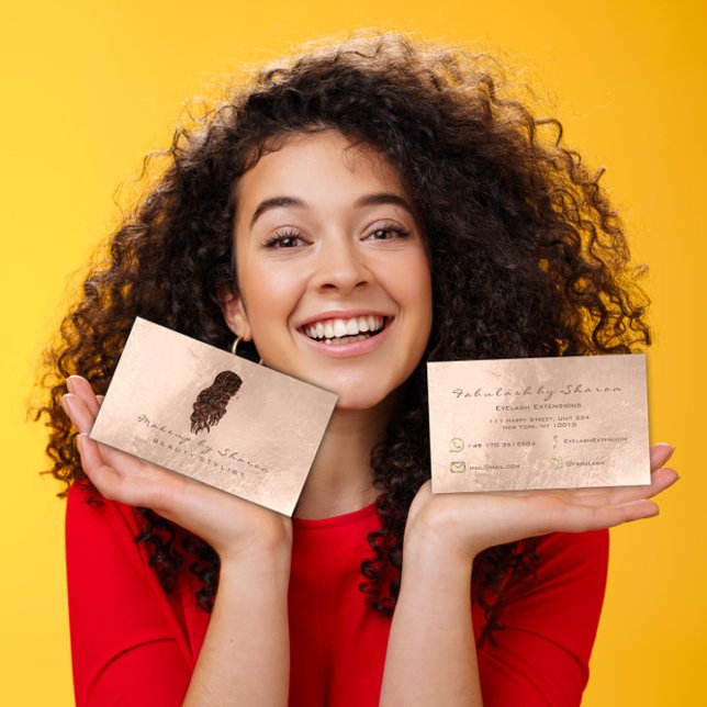 Cartão De Visita Pêssego de cabeleireira trava cinzas de sereia de  (Makeup Hair Dresser Lashes Mermaid Ivory Bronze Business Card)