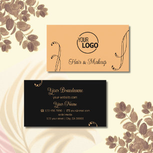 Cartão De Visita Pêssego moderno e preto Ornamental com Ornamentado