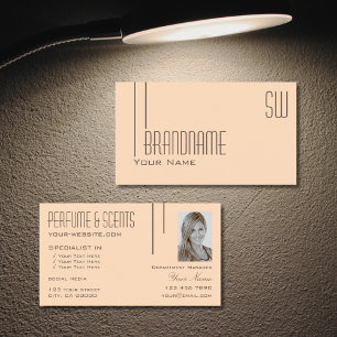 Cartão De Visita Pêssego Pastel simples com Monograma e Foto Modern