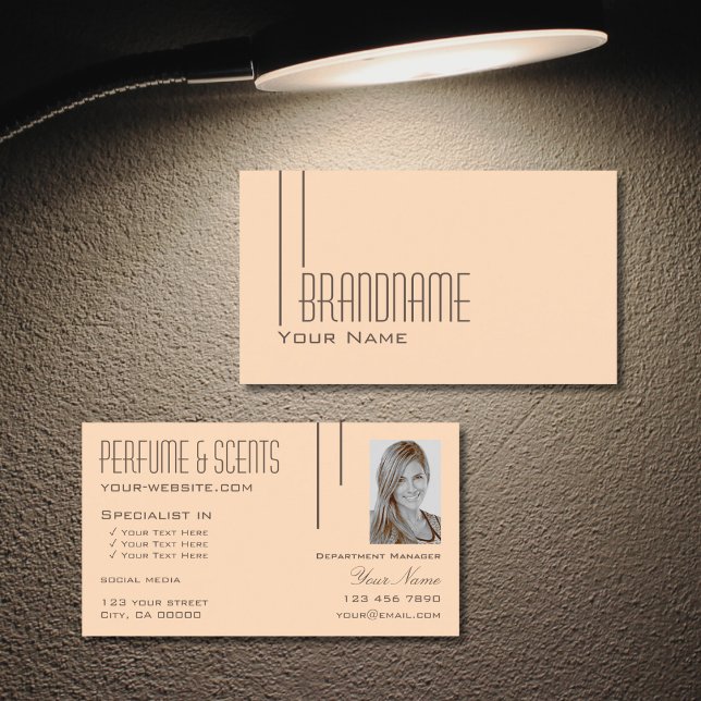 Cartão De Visita Pêssego Pastel simples com o Photo Professional Mo (Criador carregado)