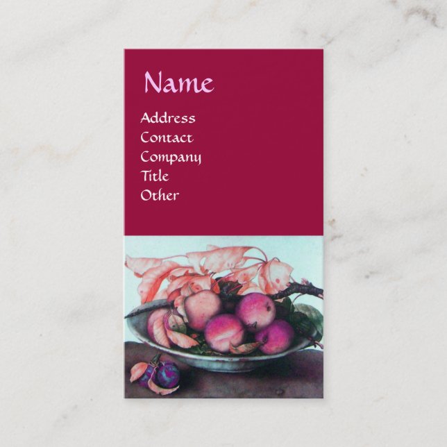 Cartão De Visita Pêssegos, Ameixas e Folhas de FRUTA da SEASON (Frente)