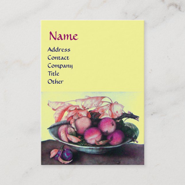 Cartão De Visita Pêssegos, Ameixas e Folhas de FRUTA da SEASON (Frente)