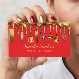 Cartão De Visita Pessoal Chef Catering Glamouroso Brilho Dourado 