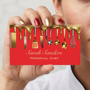 Cartão De Visita Pessoal Chef Catering Glamouroso Brilho Dourado 