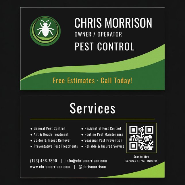 Cartão De Visita Pest Control Service QR Code (Criador carregado)