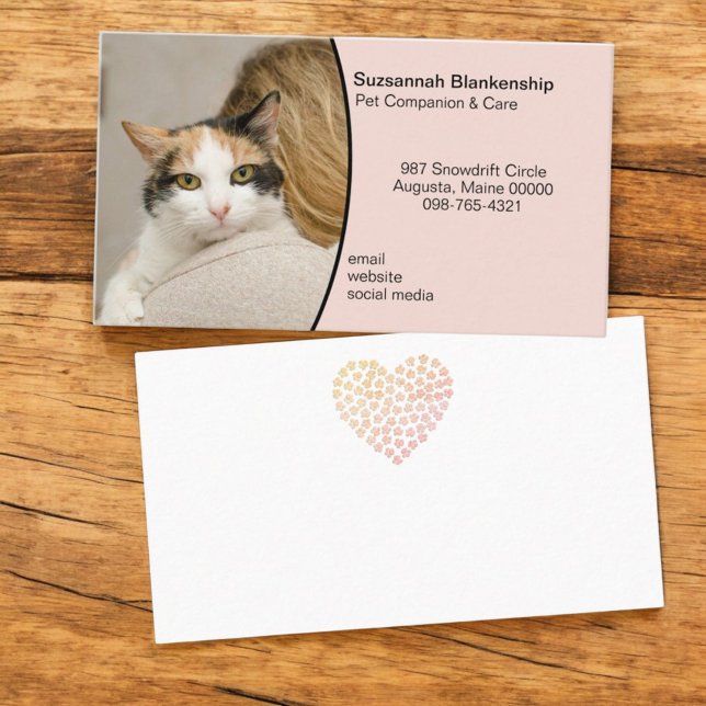 Cartão De Visita Pet Care Fotografia Personalizada Pastel Peach Fun (front and back business card with custom photo)