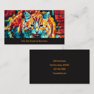 Cartão De Visita Pet Cat Orange Blue Black Grooming Business