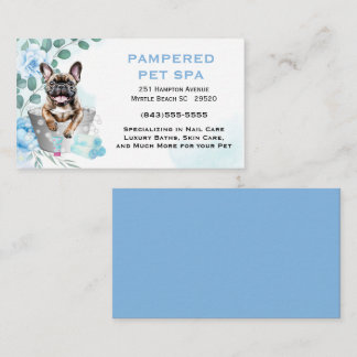 Cartão De Visita Pet Groomer Azul-Floral Cinto Spa