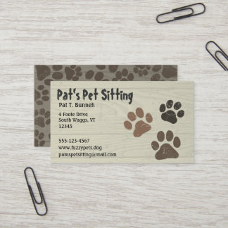 Cartão De Visita Pet Paws Dog ou Cat Paw Imprime Madeira Preta