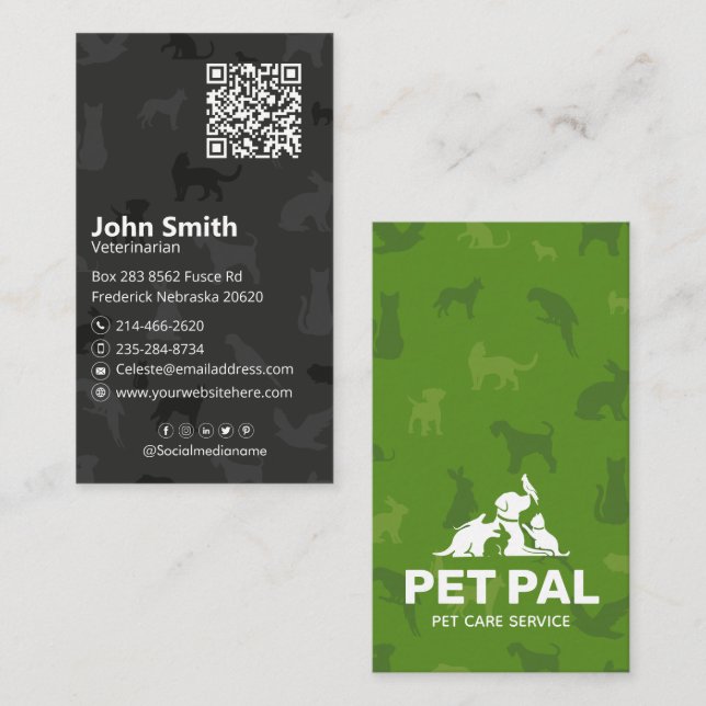 Cartão De Visita Pet Sentado, Clínica Veterinária, Vet, Pet Care (Frente/Verso)