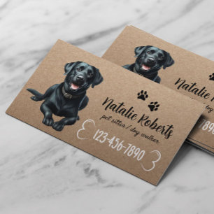 Cartão De Visita Pet Sitter Dog Andando Black Labrador Rustic Kraft