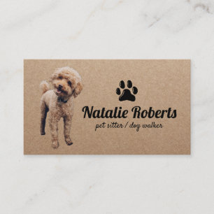Cartão De Visita Pet Sitter Dog Walker Cute Poodle Rustic Kraft