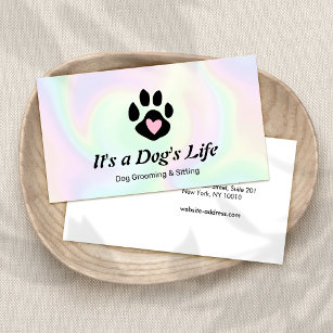 Cartão De Visita Pet Sitter & Groomer Dog Heart Paw Holographic