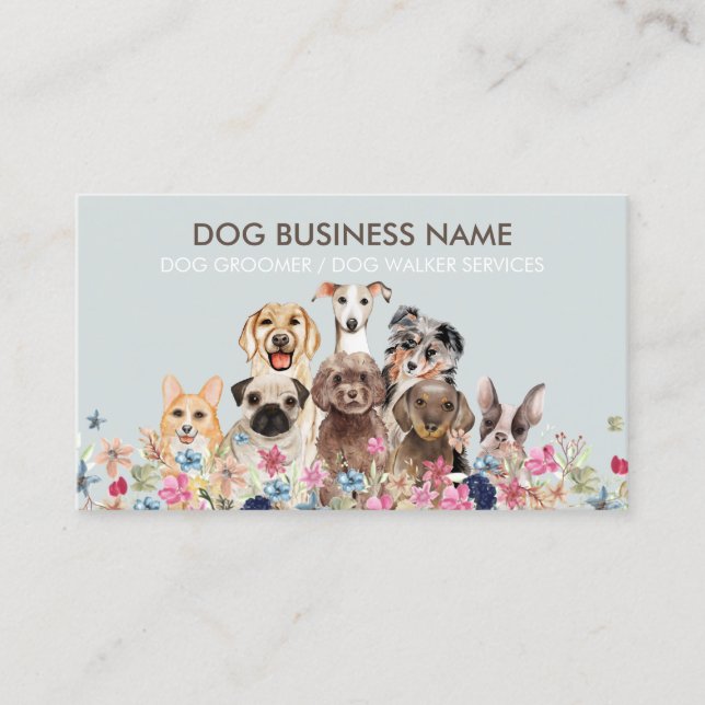 Cartão De Visita Pet Sitter Walker cão com pasta azul castanho (Frente)