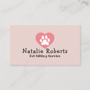 Cartão De Visita Pet Sitting Cute Paw Heart Logo Push Pink