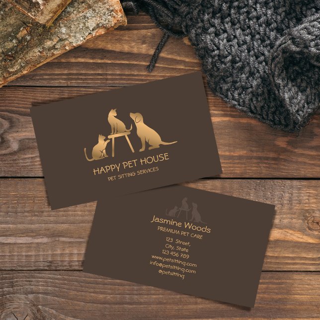 Cartão De Visita Pet Sitting Dog Caminhando com Cat Veterinarian Bu (Criador carregado)