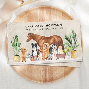 Cartão De Visita Pet Sitting Dog Cat Horse Boho Watercolor Animais