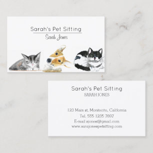 Cartão De Visita Pet Sitting Dog Cat Training Watercolor