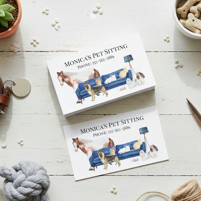 Cartão De Visita Pet Sitting Dog Cat Treinando Aquarela Pets Cavalo (Criador carregado)
