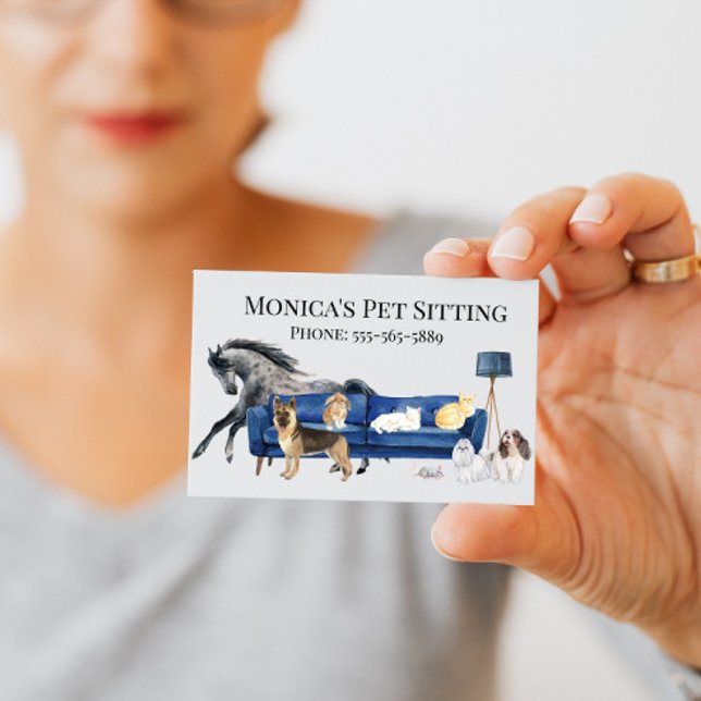Cartão De Visita Pet Sitting Dog Cat Treinando Aquarela Pets Cavalo (Criador carregado)