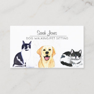 Cartão De Visita Pet Sitting Dog Walking Cat Watercolor