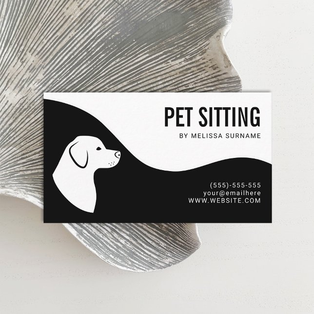 Cartão De Visita Pet Sitting Service Dog Silhouket Black and White (Stylish and minimal black and white design for dog sitters and other pet related jobs.)