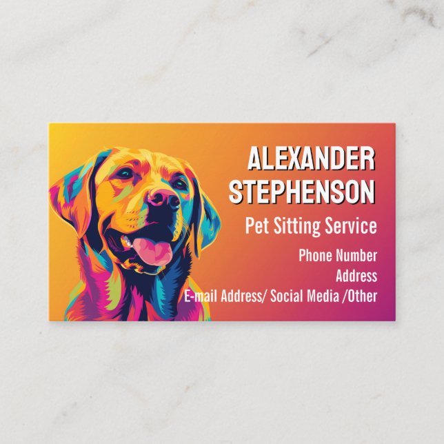 Cartão De Visita Pet Sitting Service Dog Walking Pop Art Golden Lab (Frente)