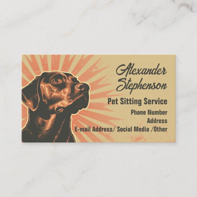 Cartão De Visita Pet Sitting Service Dog Walking Retro Black Lab (Frente)