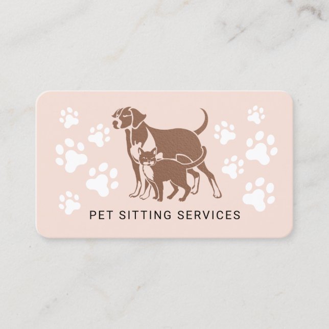 Cartão De Visita Pet Sitting Services Rosa Dourado e Blush Pink Bus (Frente)