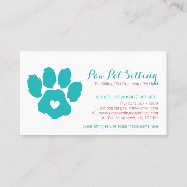 Cartão De Visita Pet Vermelho Teal Pet Sitter Social Media Dog Cat  (Frente)