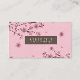 Cartão De Visita Pétalas Caindo de Cerejeira Botânica Arte Rosa