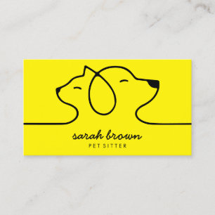 Cartão De Visita Petsitter de logotipo de linha de cão amarelo