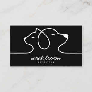 Cartão De Visita Petsitter de logotipo de linha de cão preto