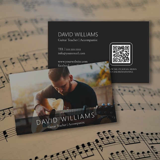 Cartão De Visita Photo Music Teacher Singer Songwriter QR Code (Photo Music Teacher Singer Songwriter QR Code Business Card)