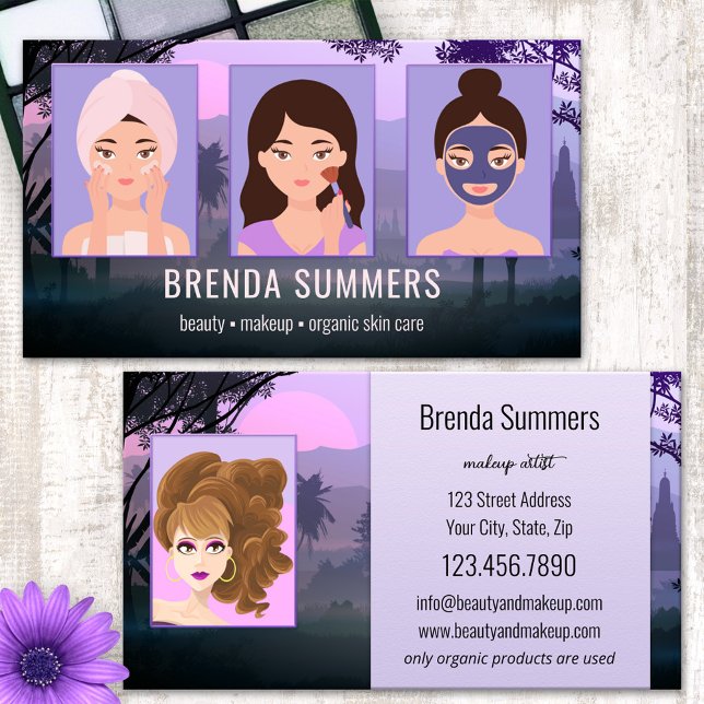 Cartão De Visita Photo Organic Beauty Skin Care Professional (Business card featuring your photos framed by an illustration of nature - beauty - beautician)