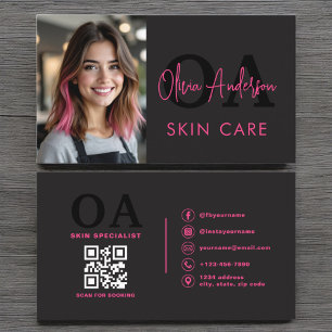 Cartão De Visita Photo Skin Care Código QR Rosa Quente