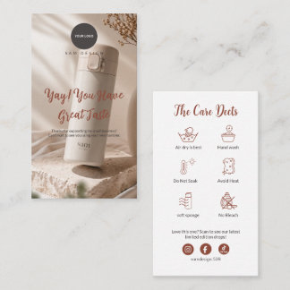 Cartão De Visita Photo Tumbler Care Instruction Thank You Card Logo