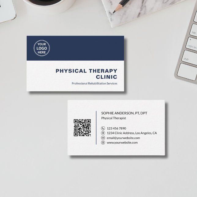 Cartão De Visita Physical Therapy Clinic Custom Logo QR Code (Physical Therapy Clinic Custom Logo QR Code Business Card)