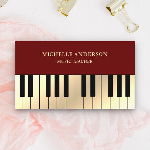 Cartão De Visita Pianista de teclado Dourado com creme vermelho esc