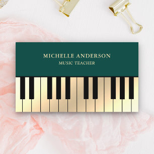 Cartão De Visita Pianista de teclado Dourado de Piano Verde Cream