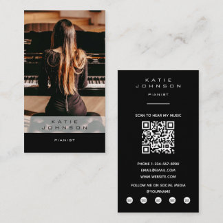 Cartão De Visita Pianista Músico de Piano Professor Foto Código QR