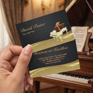Cartão De Visita Piano de Cauda Pianista Elegante Damasco Preto Dou