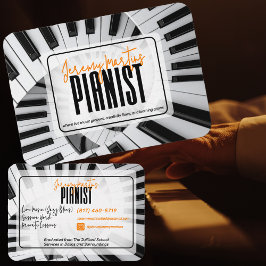 Cartão De Visita Piano Moderno Espirais Preto&Branco Laranja Pianis