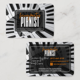 Cartão De Visita Piano Moderno Espiral Branco no Preto Laranja Pian