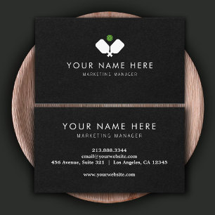 Cartão De Visita Pickleball preto e branco elegante