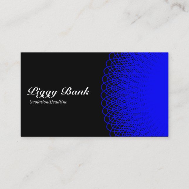 Cartão De Visita Piggy Bank - Azul em Preto (Frente)