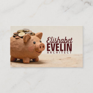 Cartão De Visita Piggy Bank de Argila Feita à Mão: Cheio de Moedas