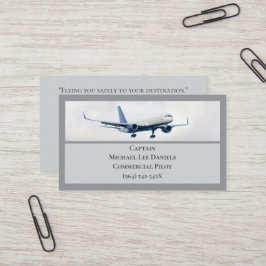 Cartão De Visita Piloto de avião comercial branco de cinza