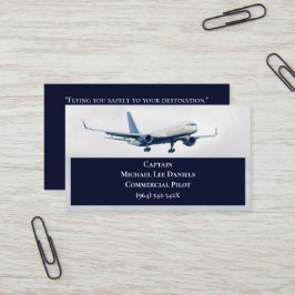 Cartão De Visita Piloto de avião comercial branco de marinho