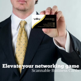 Cartão De Visita Piloto Dourado preto de código QR profissional Min